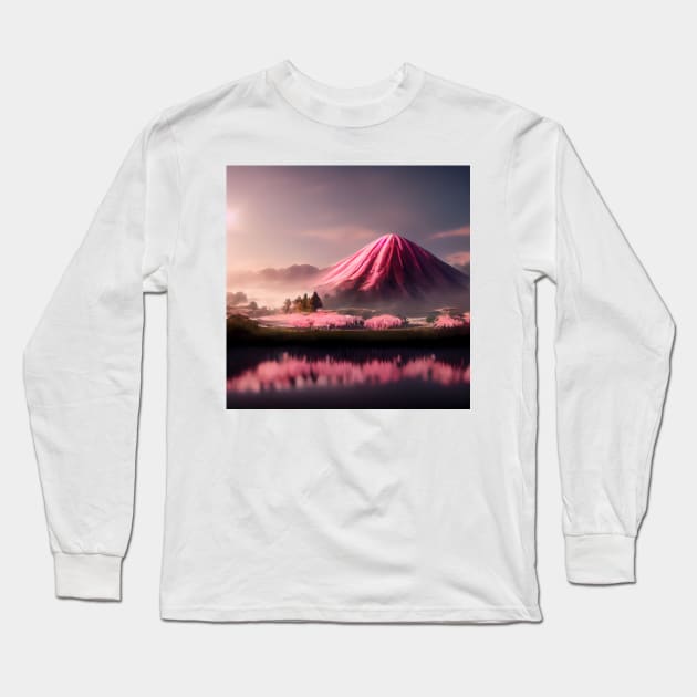 Mountain reflected in a body of water, the rose colored evening Long Sleeve T-Shirt by endage